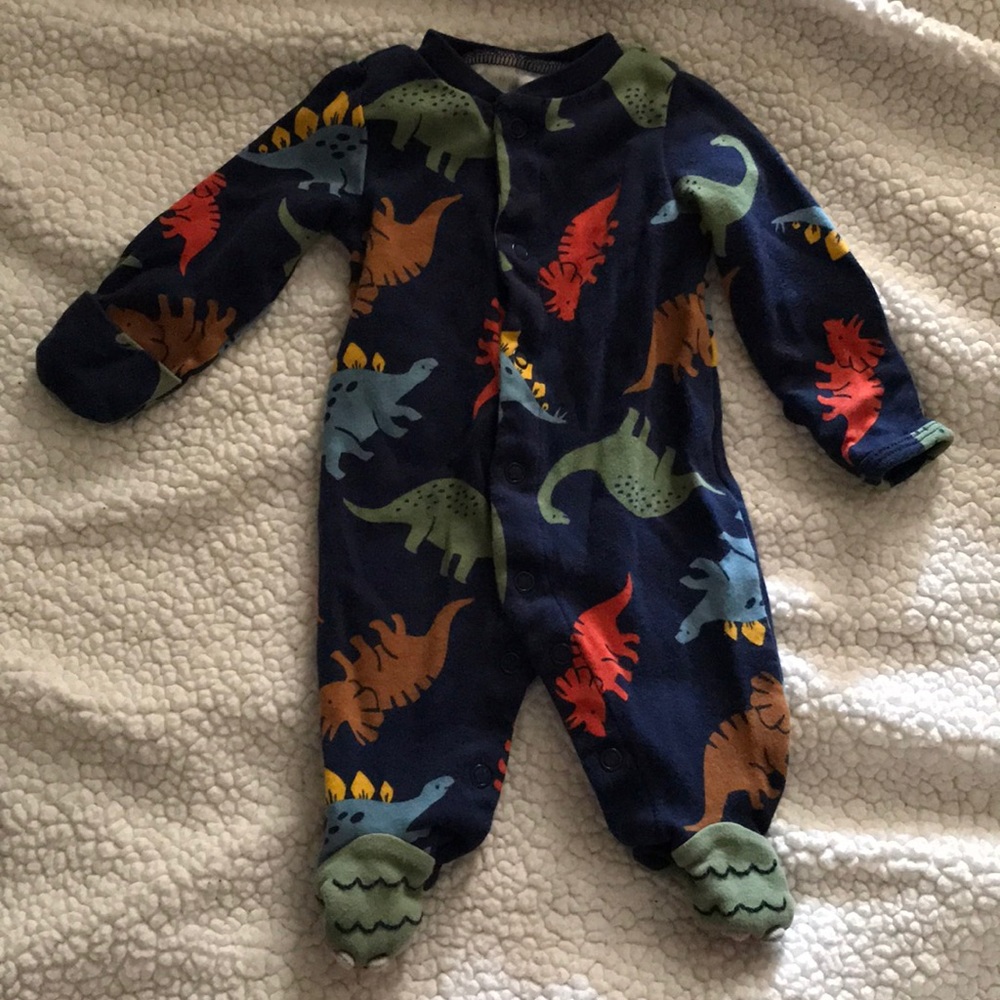 Newborn mitten/footed onesie dinosaur theme